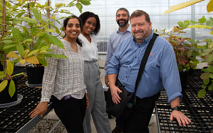 Dr. Nadakuduti and Larissa with Collaborators Dr. Brian Pearson, ENH and Dr. Chris McCurdy from UF-College of Pharmacy. UF/IFAS photo by Alex J. Lopez