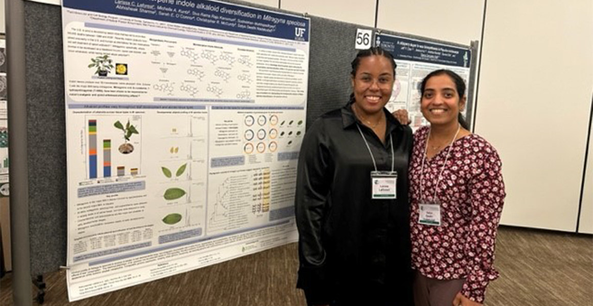 Dr. Nadakuduti and PhD student in the lab, Larissa Laforest attended the 2023 Phytochemical Society of North America Annual Meeting. Larissa won a travel award and presented her research at the meeting.