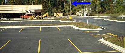 linear planting strips in parking lot